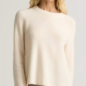 Quince Ivory ‘Mongolian Cashmere Fisherman Crewneck’ Ribbed Sweater, Size S